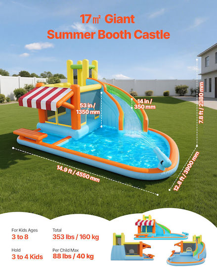Vevor Aufblasbares Splash & Play Schloss mit Rutsche für 3+ Jahre