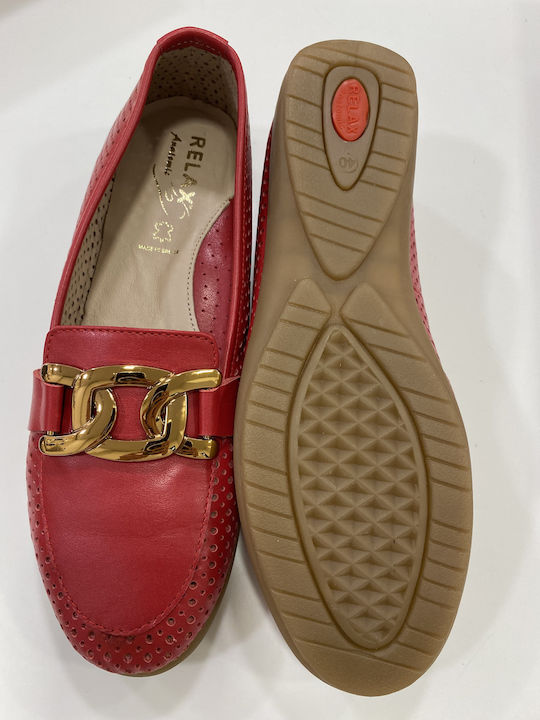 Leather Women's Moccasins in Red Colour