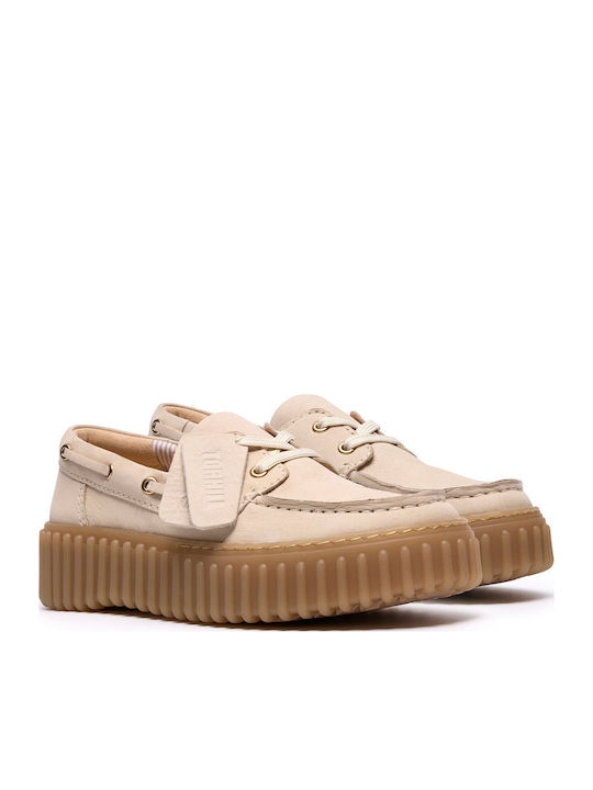 Torhill Leather Women's Boat Shoes in Beige Colour