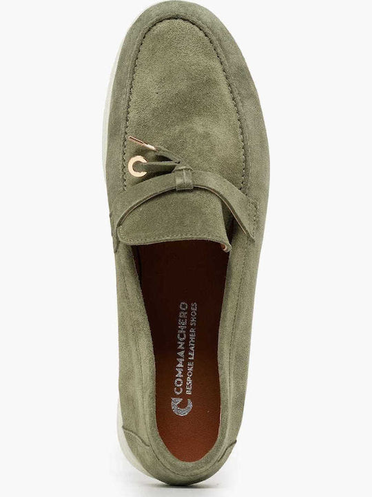 Leather Women's Loafers In Green Color