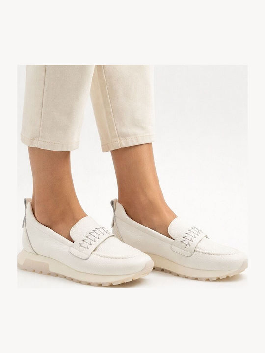 Leather Women's Loafers in White Colour