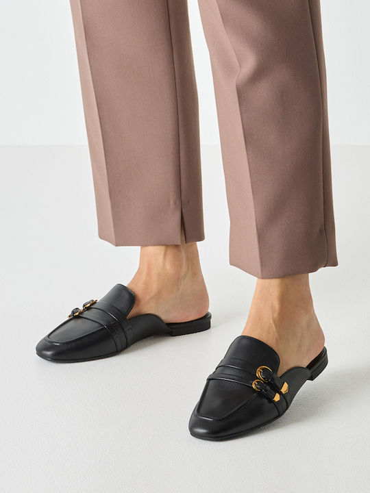 Leather Mules with Heel in Black Colour