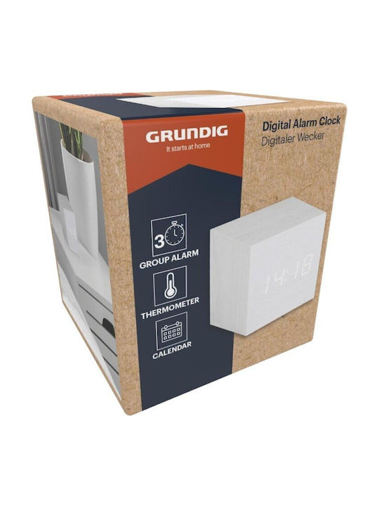 Grundig Ceas De Masă Digital Led Din Lemn Cu Ceas Deșteptător Alb