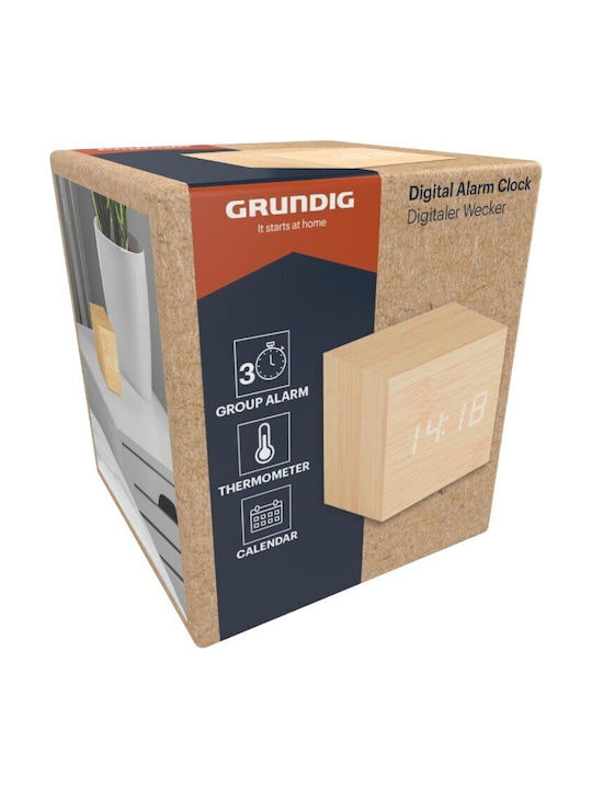 Grundig Масов Дигитален Часовник LED Дървен с Будилник Кафяв