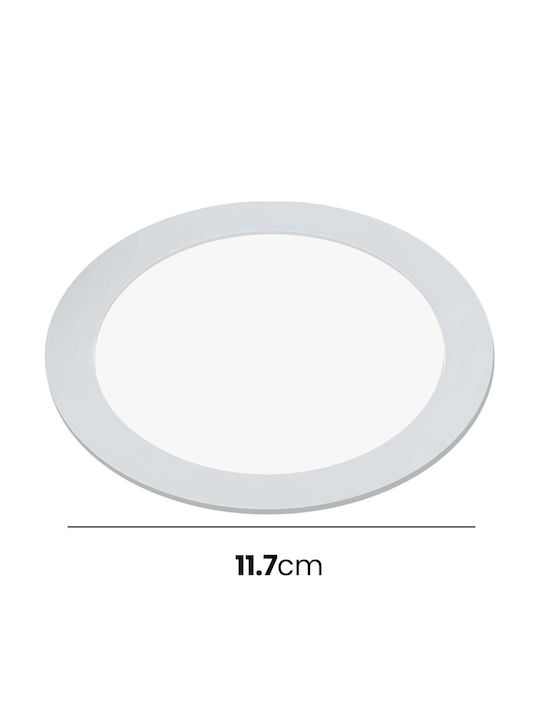 Avizar Panou LED 6W Încastrat Rotund Format 11.7cm 50000 Ore Alb