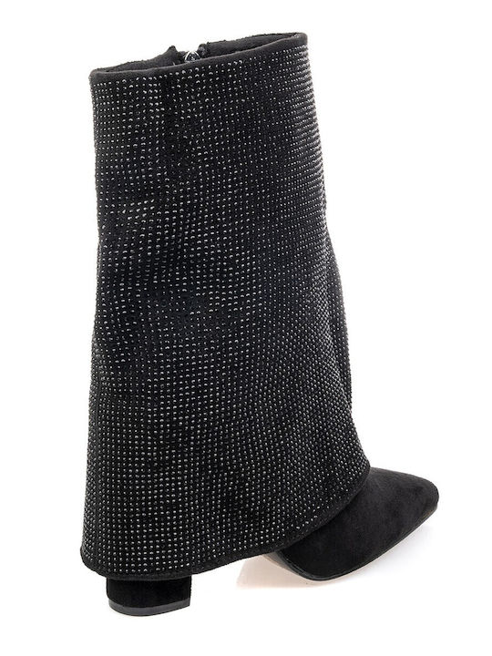 Suede Women's Boots with High Heel Black