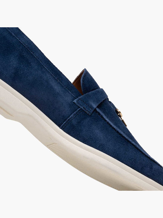 Leather Women's Loafers In Blue Color