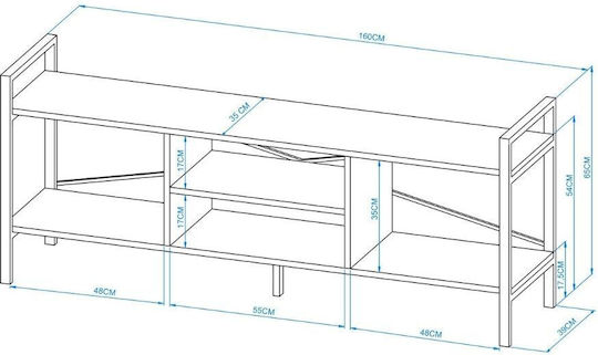 Pătrat Alb-Nuc Bancă TV Cu 3 Rafturi De Depozitare 160x39x65cm