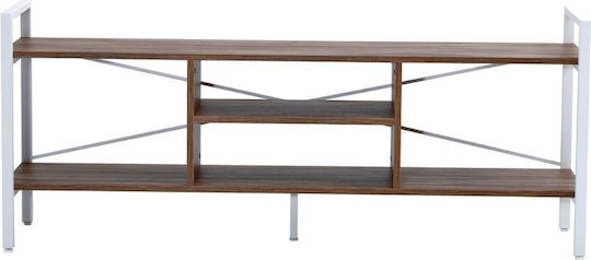 Pătrat Alb-Nuc Bancă TV Cu 3 Rafturi De Depozitare 160x39x65cm