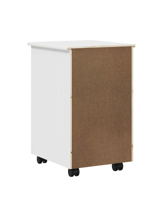 Office Cabinet Made of Solid Wood with Wheels & Drawers White 34x39x56cm