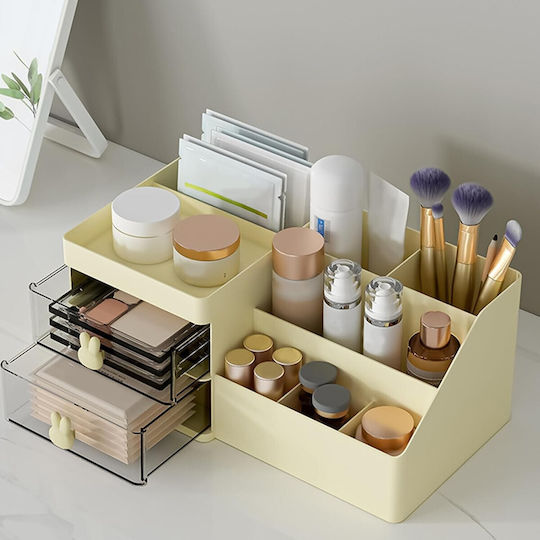 Office Storage Box Alista Home Makeup Stationery Cosmetic Organizer 2 Drawers Multiple Compartments Bunny Model Plastic 27.5x15.5x12 Cm Cream