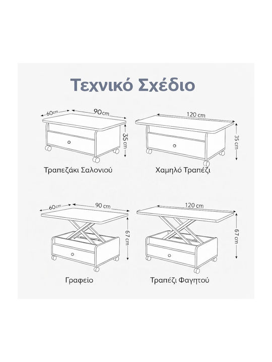 Main Coffee Table Black Marble with Drawers Foldable 90x60x35cm