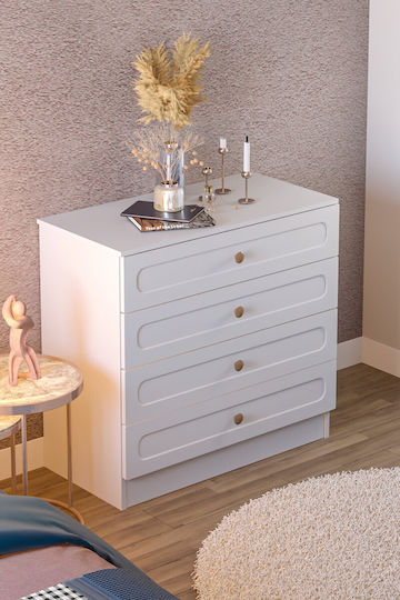 Kommode Bohem 4 Schubladen Weiße Mit Holzknöpfen 89x84x44cm