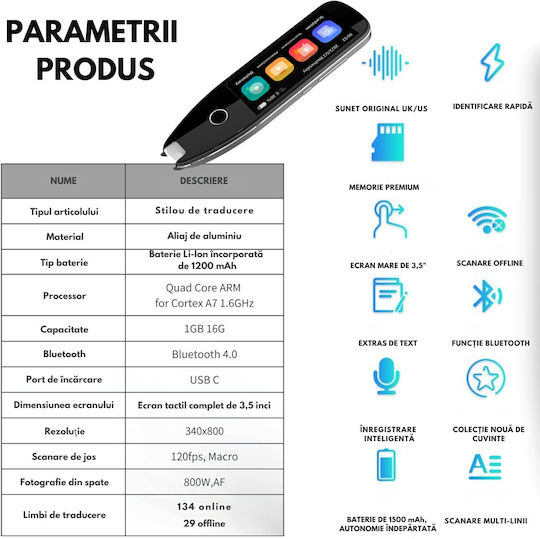 Visionhub Traducător Inteligent Multifuncțional Ai Scanare Vocală Traducere 29 Limbi Offline 134 Limbi Online Traducere Foto Dictionare Încorporate Bluetooth Wi-fi Scanare Text Înregistrare Inteligentă Offline Baterie 1500mah Ecran Tactil 3.5