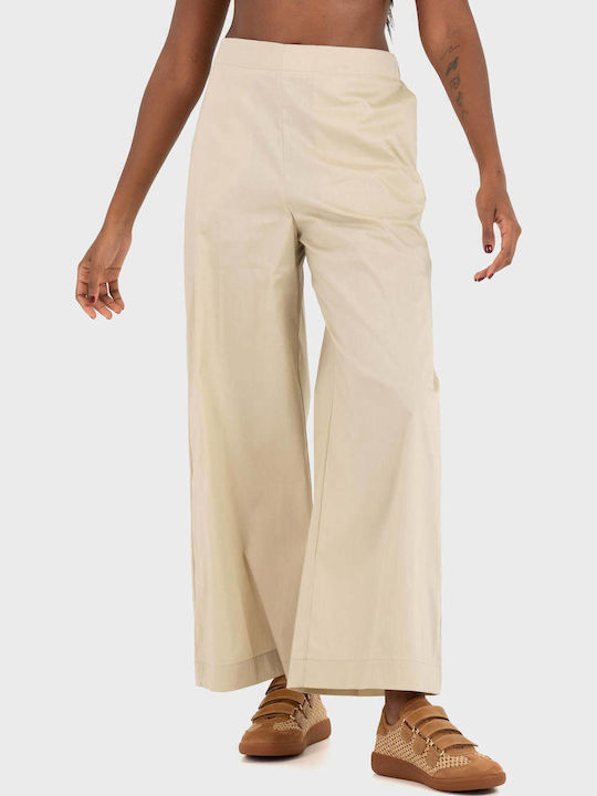 Women's Fabric Trousers in Loose Fit Beige