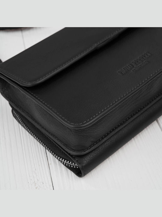 Leder Damen Schultertasche Schwarz