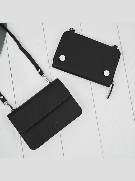 Leder Damen Schultertasche Schwarz