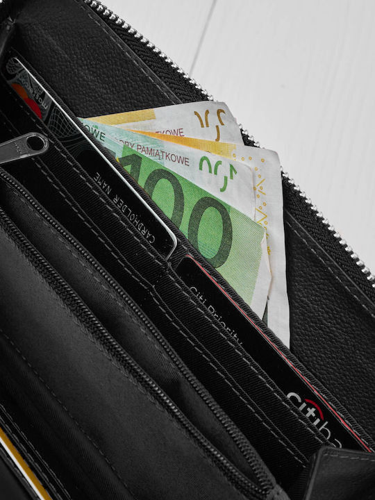 Leder Damen Schultertasche Schwarz