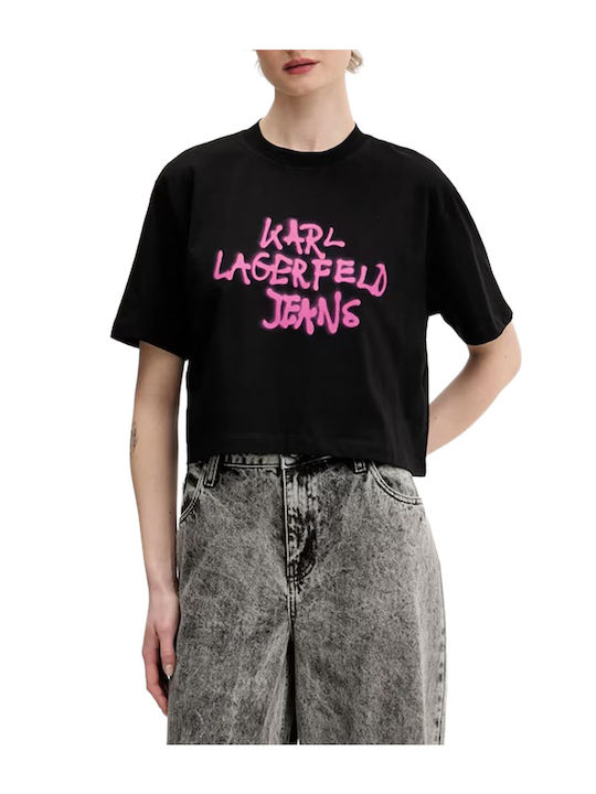 Women's Crop T-shirt Black-fuchsia