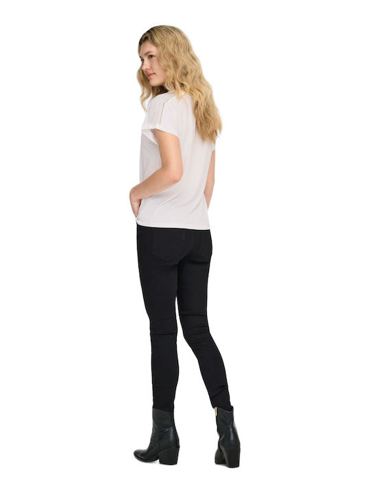 Only Life Bluza Damă Mâneci Scurte cu Decolteu în V Alb