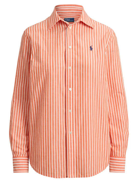 Damenhemden Langärmeliges Leinen Gestreiftes Shirt