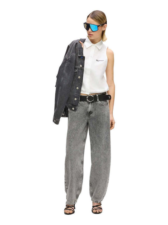 Sleeveless Women's Denim Shirt White