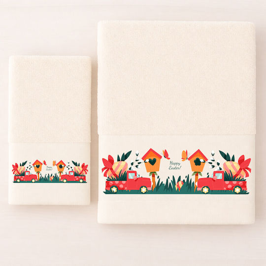 Astron Italy Set of Bath Towels 2 pcs Happy Easter Weight 500gr/m²