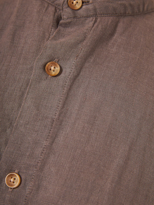 Long Sleeve Linen Shirt in Regular Fit Brown