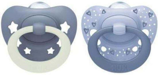 Nuk First Choice Classic Day & Night Πιπίλες Σιλικόνης Νυκτός με Θήκη Μπλε για 18-36 μηνών 2τμχ