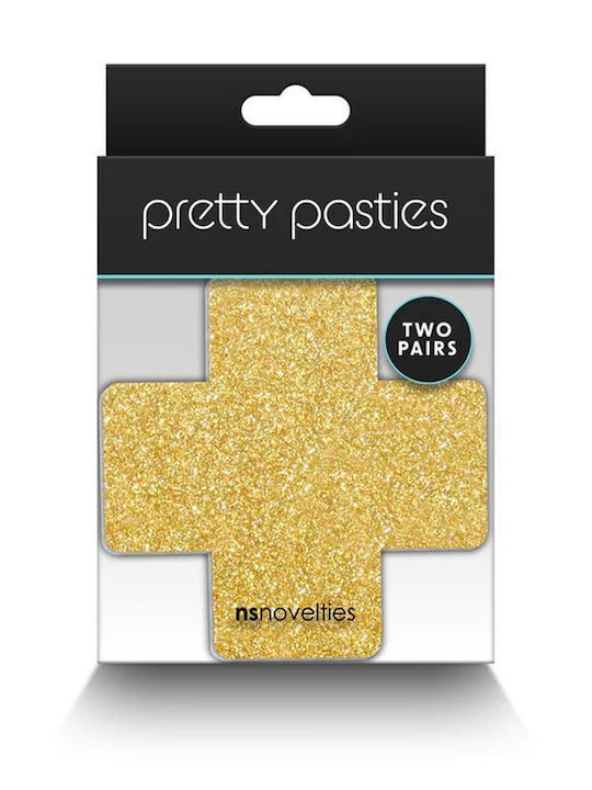 Ns Novelties Pretty Pasties Cross Nipple Covers Glitter Glow Black & Gold
