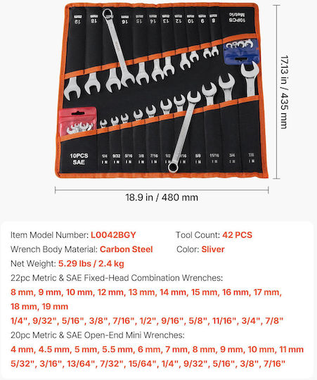 Vevor Set German Polygon Wrenches 42 Pieces