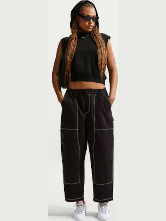 Sportswear Street Carpenter Women's Fabric Trousers in Loose Fit Black