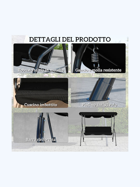 Κούνια με Βάση 3 Θέσεων Μεταλλική Μ170xΠ110xΥ153cm Μαύρη