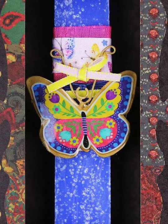 Easter Candle Butterfly Round with Box Butterfly Floral Small 26cm Blue
