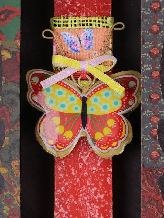 Easter Candle Butterfly Round with Box Butterfly Floral Small 26cm Red