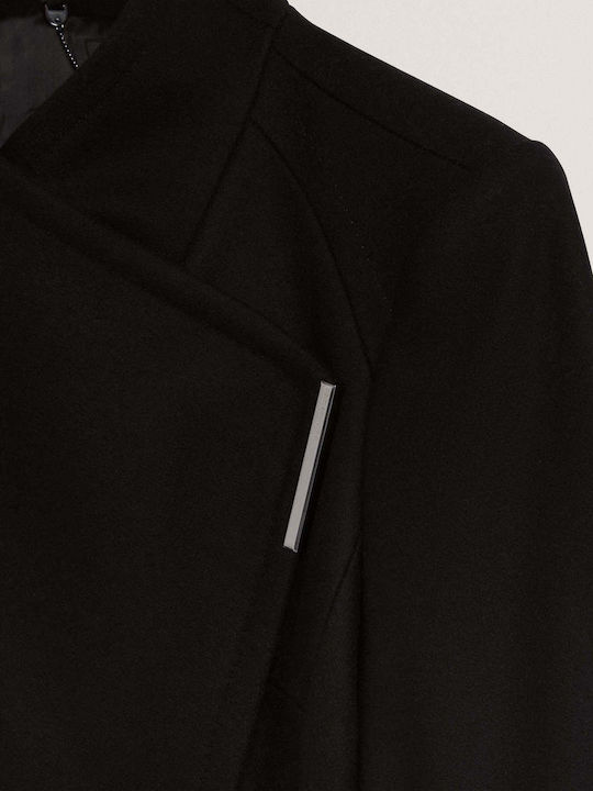 Rose Wool Women's Black Coat with Belt