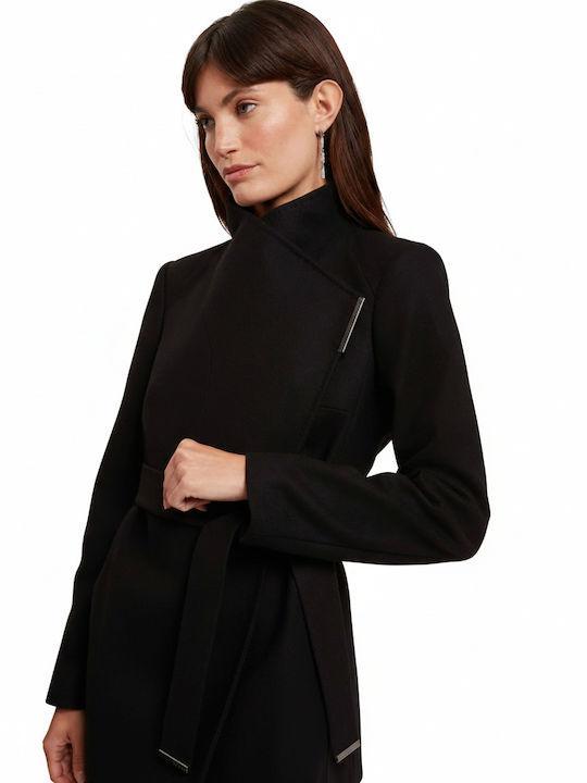Rosess Wool Women's Black Half Coat with Belt