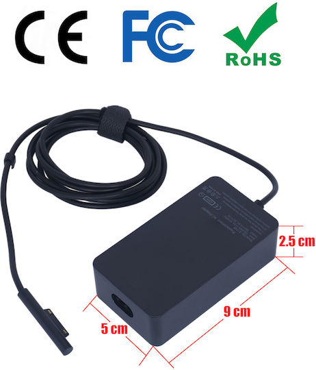 Microsoft Surface Surface Φορτιστής Laptop 65W 20V 1A για Microsoft με Αποσπώμενο Καλώδιο Τροφοδοσίας και με σετ βυσμάτων