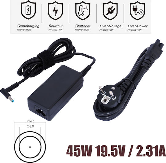Φορτιστής Laptop 45W 19.5V 2.31A για HP με Αποσπώμενο Καλώδιο Τροφοδοσίας