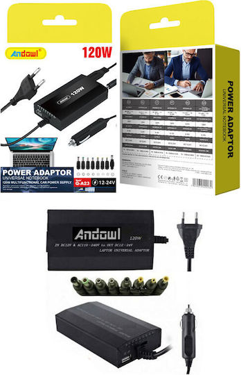 Andowl Qa23 Universal Φορτιστής Laptop 120W 24V με Αποσπώμενο Καλώδιο Τροφοδοσίας και με σετ βυσμάτων