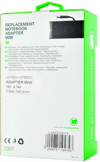 Lamtech Laptop Charger 90W 19V 74A for HP with Detachable Power Cable