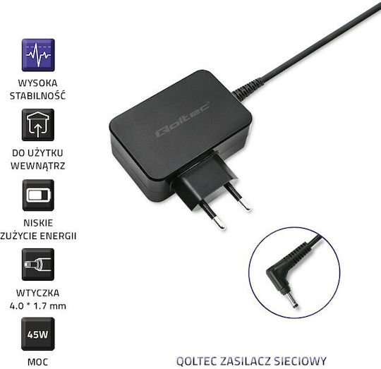 Qoltec Laptop Charger 45W 20V 2.25A for Lenovo with Detachable Power Cable