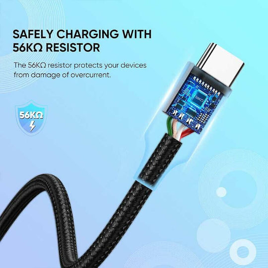 Ugreen US288 Braided USB 2.0 Cable USB-C male - USB-A Μαύρο 2m 60128