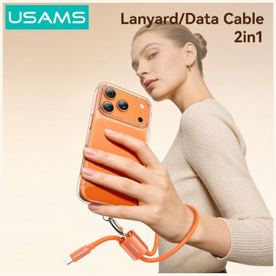 Usams USB 2.0 Cable USB-C male - USB-C 60W PD Πορτοκαλί 0.3m SJ784USB02