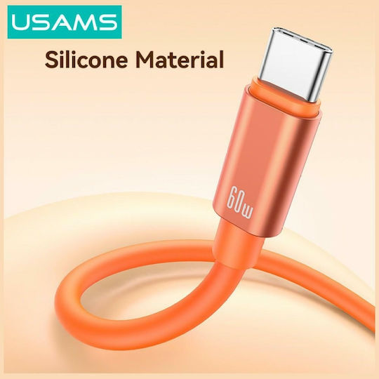 Usams USB 2.0 Cable USB-C male - USB-C 60W PD Πορτοκαλί 0.3m SJ784USB02