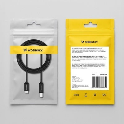 Wozinsky Regular USB 2.0 Cablu USB-C bărbătesc - USB-B Negru 2m