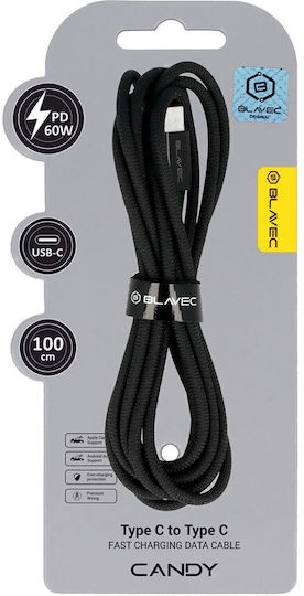 Blavec Плетен USB 2.0 Кабел USB-C Мъжки - USB-C 60W Захранване (PD) Черен 1м
