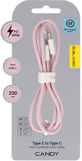 Blavec Cablu Braided USB 2.0 USB-C Masculin - USB-C 60W PD Roz 2m