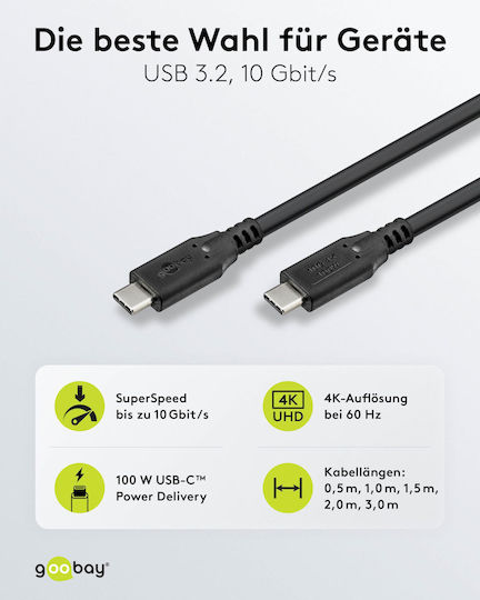 Goobay USB 3.2 Cable USB-C male - USB-C 100W PD Μαύρο 3m 74203 Bulk