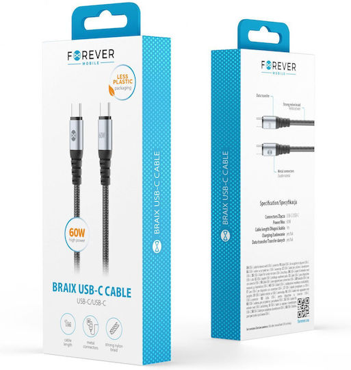 Forever USB 2.0 Cable USB-C male - USB-C 60W PD Μαύρο 1m